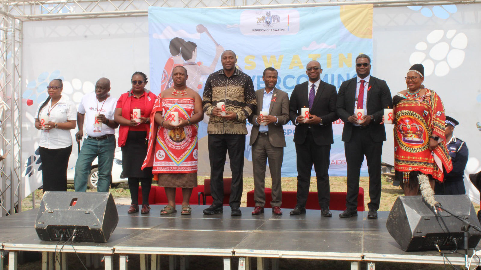 The Prime Minister Russell Mmiso Dlamini flanked by Minister of Labour and Social Security Phila Buthelezi, Minister of Housing and Urban Development Appolo, NERCHA National Executive Director Dr Nondumiso Ncube, NERCHA Chairperson Ntsika Fakudze, UNAIDS Counrty Director Nuha Ceesay and other stakeholders. 